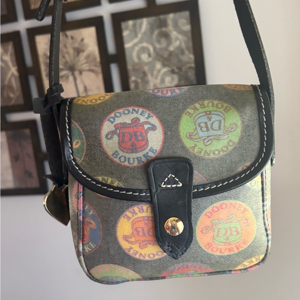 Authentic Dooney & Bourke Colorful Logo snap flap small shoulder bag Made in USA